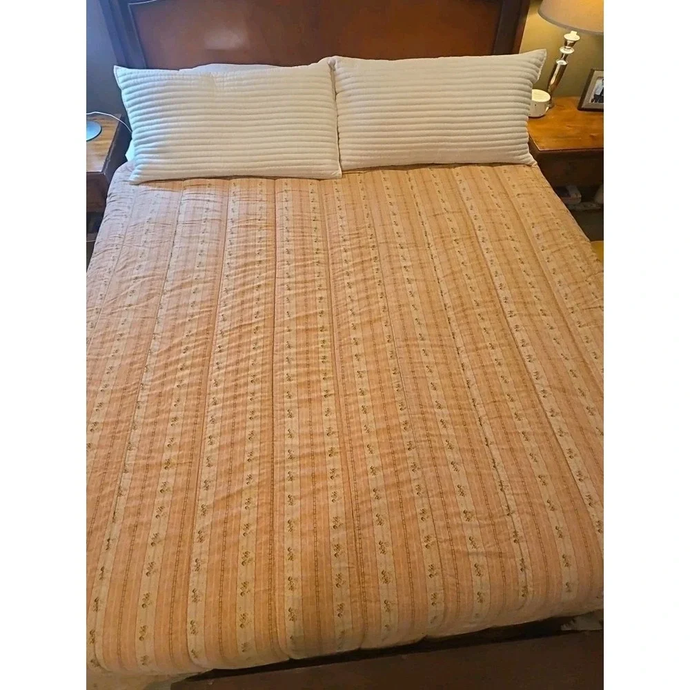 Vtg Ralph Lauren Home TRIANON Stripe Floral Comforter Peach Heritage Cotton KING